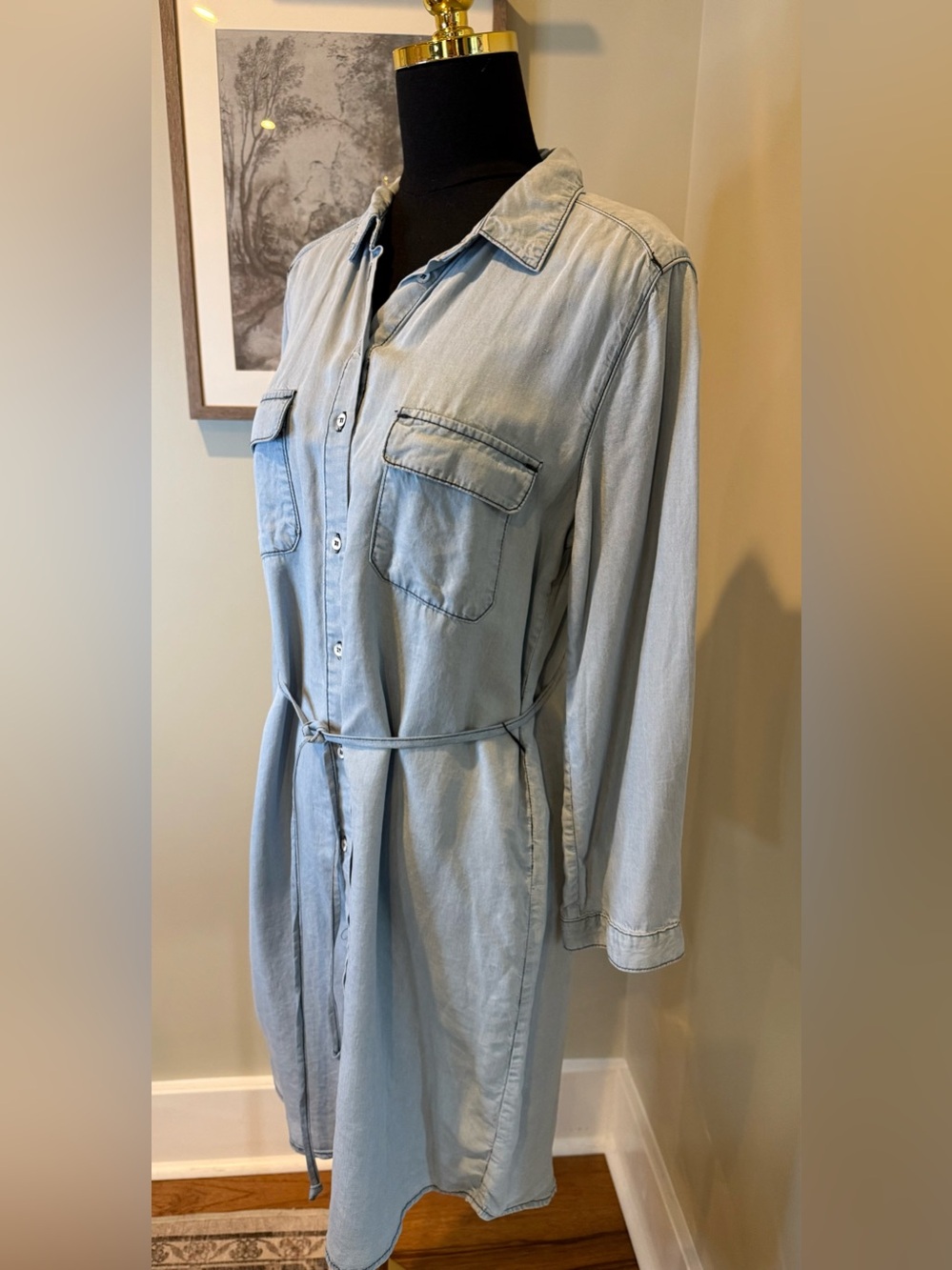 NWT C&C California Chambray Shirt Dress High Low Hem Tie Waist Soft M